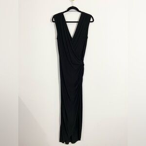 Haute Hippie Black V-Neck Sleeveless Asymmetric Draped Maxi Dress